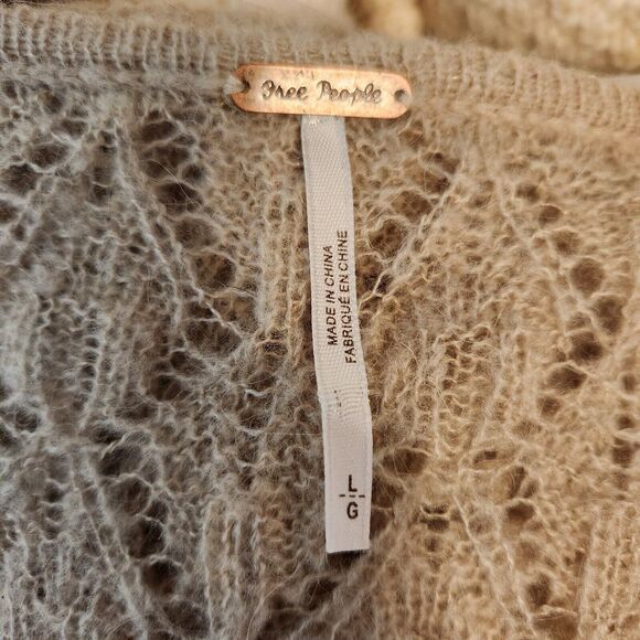 Free People Tunic Sweater Size Large Womens Say Hello Open Knit Oversized Beige - Picture 9 of 12